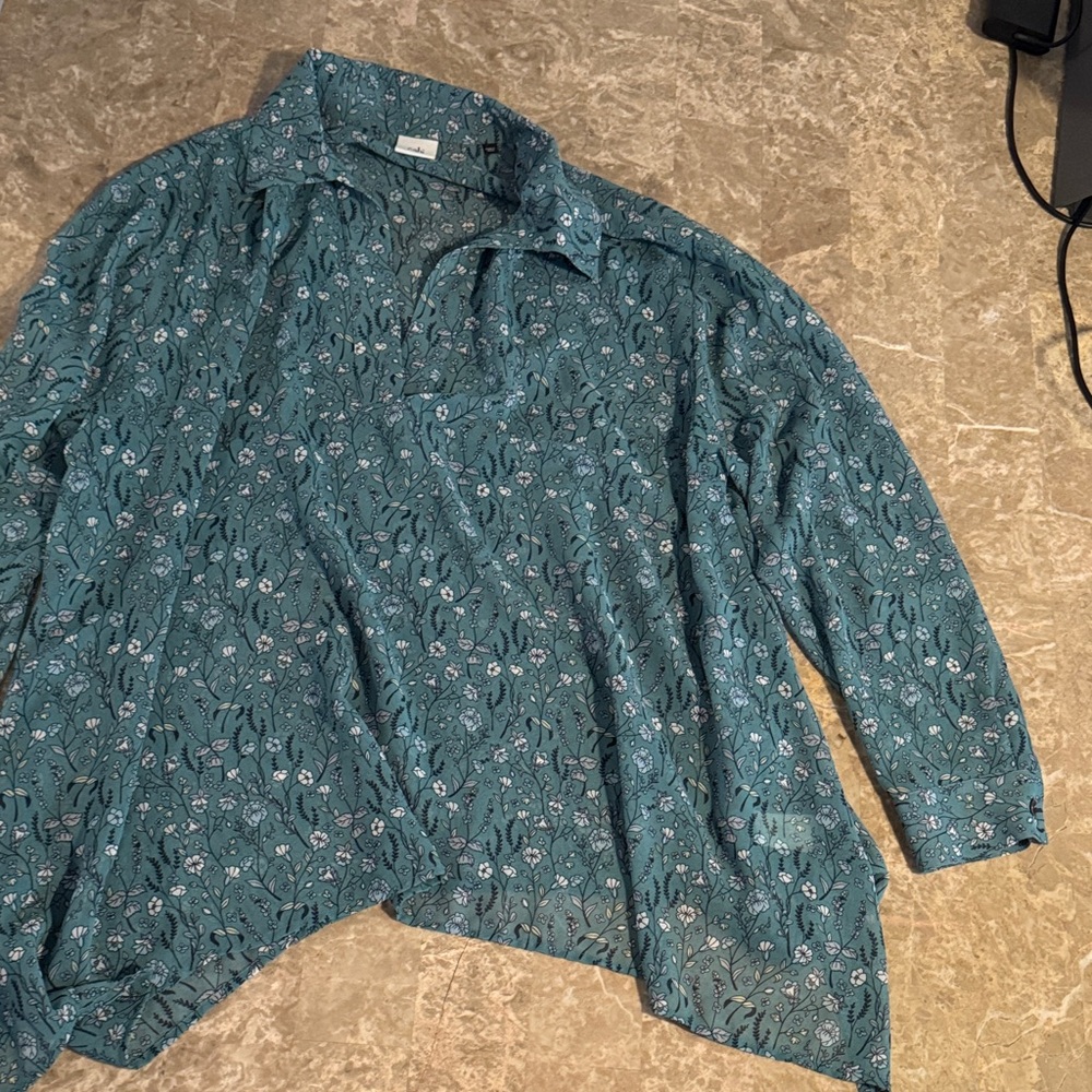 Floral Teal Long Sleeve Blouse